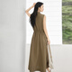 Dialogue Style de travail Robe de chemise de taille à cordon de taille pour les femmes 2025 Été Nouveau haut de gamme Haut-plage Sans manches à manches longues Khaki M