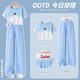 小猪彼特女童夏装2025新款套装儿童夏季洋气时尚12岁女孩网红阔腿裤女大童 15277蓝色+9992白色 150 cm