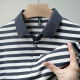 Neues Mulberry Seiden kurzärmeligte T-Shirt für Männer Sommer mittleren Alters und älteren Daddy tragen dünnes, Streifenpolo-Hemd mit Streifen, Blau S 165/105