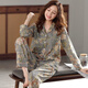 Caiyun Kali pajamas women's long-sleeved spring and autumn summer cardigan large size loose middle-aged mother's home clothes and thin summer suit can be worn C9906 dark green [main picture] XL (recommended 120-140Jin [Jin equals 0.5 kg])