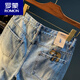 
ROMON Summer Casual Shorts Men's Large Size Light Color Pure Cotton Five-Part Jeans Trendy Embroidery High-end Men's Straight-Part Mid-Part Blue [XY9922] 28 Suitable for weight 95-108Jin [Jin equals 0.5 kg]