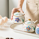 Dingdan ceramic seasoning jar combination household seasoning box high temperature resistant seasoning jar salt jar creative chili oil jar oil splash jar small size - mix and match three-piece set + tray with spoon