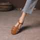 
Asacho Sheepskin Roman Sandals Women's Flat Fashion Shoes New Summer Box Soft Sole Mary Jane Shoes Women's Hollow Women's Leather Shoes Brown 6175 37