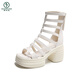 Woodpecker European Station Hollow High Heel Roman Shoes Women's 2025 Summer New Open-toe Waterproof Platform Back Zipper Thick Heel Sandals Off-white HS1389 34