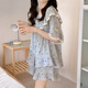 Caiyun Kali (Caiyun Kali) pajamas for women 2025 summer new spring and autumn floral cardigan sweet girl short-sleeved summer outer wear home clothes set M1283 blue main picture XL 120-140Jin Jin equal to 0.5 kg wear