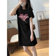 
CEENIU2025 summer new pure cotton short-sleeved T-shirt women's skirt loose casual H-style temperament small dress 6173 dark gray [dress] (orange print) S 80-100Jin [Jin equals 0.5 kg]