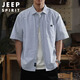 JEEP SPIRIT Jeep striped short-sleeved shirt men's summer American retro loose casual cotton shirt gray 2XL