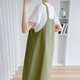 Tategao Mutterschaftskleid Sommerkleid 2024 Neues modisches loses mittelgroßer Riemenrock gefälschter zweiteiliger Mutterschaftskleid Dunkelgrüner XL (Empfohlen 115-130)