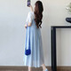 Ailantante 2025 Summer Nuevo francés Fresh Sweet Embaregant Vestido empalmado Dos faldas de suspensión de rodilla suelta azul 9889# XL recomendado 130-145Jin [Jin equivale a 0.5 kg]