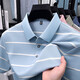 Camiseta de altura de canguro (Daishu) para hombres 2025 Summer de moda solapa de rayas a media manga mínima civil suelta talla de tamaño superior AN15100 AN15100 AZUL 3XL