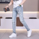 
Jiumuwang's new handsome personality retro trend embroidered print pattern versatile youth jeans men's trendy style 9855 sky blue 28