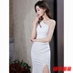 Nachdenklich weißer One-Shoulder Slim Abendkleid für Frauen Banketttemperament 2025 Neue leichte Luxus Nische High-End-Gastkleid Schwarz XS