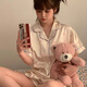 Langsha Summer Dünn Ice Seide Pyjamas Frauen Kurzarm 2025 Neuer Sommer Einfacher Buchstaben bedruckt Seiden Home Kleidungsstück YFY-9904 [Cool Feel] M [Vorgeschlagen 80-100Jin [Jin gleich 0,5 kg]]