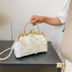 Pearl embroidery fashion handbag Cheongsam banquet clutch bag chain bag embroidery bead bag shoulder bag pearl chain bag floating light-blue white