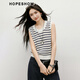 Rothülse 100% Cotton Hohlpullover 2025 Sommer Neue Frauen gestreiftes Schulter rund Hals lässig vielseitig vielseitig Top weißer Hintergrund Blau Streifen 701 m