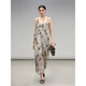 
COCOBELLA new Chinese style glitter chiffon bamboo printed strap dress Chinese style suspender skirt FR7027 silhouette gray L