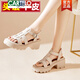 CARTELO thick-soled genuine leather sandals for women, cowhide thick heel soft-soled sponge shoes, Roman knitted women's shoes 2025 new summer 9905 meters white [simple one-line upper] 37