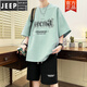 JEEP SPIRIT teen sports suit fat boy 12-15 years old junior high school students short-sleeved T-shirt 13 trendy handsome large-size summer suit TZ6630 black [short sleeves + shorts] M [75-105Jin [Jin equals 0.5 kg]]