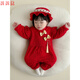 Full moon baby clothes, female princess autumn festive baby jumpsuit, autumn and winter velvet thickened Chinese style cheongsam, red velvet lace harem + free hat 59cm suitable for 0-3 months 8-11 Jin Jin is equal to 0.5 kg.