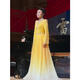 Seasonal solo performance clothing, bel canto dress, heavy beading, evening girl, dignified and elegant, long-sleeved folk song recitation host, yellow L
