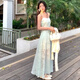 
S.SOFEA French Mint Green Sling Dress New Summer Waist Long Dress Green *753 M