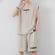 Jeep Spirit-Anzug Herren Waffel Casual Summer Trend atmungsaktive ärmellose Weste Lose T-Shirt Sport Fünf-Punkte-Shorts grau