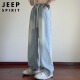 JEEP SPIRIT吉普冰丝牛仔裤男夏季薄款直筒阔腿长裤青少年男士裤子 浅蓝  XL 