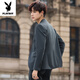 Playboy New Style Mao Suit Men's Handsome Slim Stand Collar Suit National Style Wedding Jacket Youth Casual Small Suit Suit Black Suit (Top + Pants) XL (125-140Jin Jin equals 0.5kg)