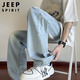 JEEP SPIRIT吉普冰丝牛仔裤男夏季薄款直筒阔腿长裤青少年男士裤子 浅蓝  XL 