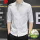 Pierre cardin summer mulberry silk quarter sleeve shirt men striped casual slim men shirt trendy mid-sleeved top clothes 683 gray 4XL