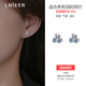 Lnieer 999 Pure Silver Small Blue Iris Earrings New Earrings Women's Niche Sweet Flower Earrings No-Pick Blue Iris Earrings Whole Body 999 Pure Silver