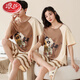 LangSha couple pajamas pure cotton shorts shorts for summer men and women sweet and cute cartoon large size can be worn outside home clothing suit Flagship store-687 XL single woman