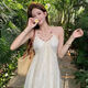 Wei Guangli Vestido de cabestro de cuello sin cuello sin cuello sin cuello para mujeres en verano 2025 Nuevo temperamento dulce Vacaciones marinas Chiffon Falda larga Halter de cuello redondeo Falda de cuello Beige M Size recomendado 80-100 Jin [Jin iguala 0.5 kg]