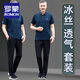 罗蒙（ROMON）爸爸装夏季冰丝短袖t恤套装男士中老年父亲节休闲运动弹力polo衫 （761款）湖蓝 3XL