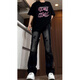 POUM jeans men's summer new washing ripped lightning pattern American retro slim casual pants men TYFS-Y9195 yellow S