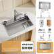 Jiumuwang Kitchen Xiaomi Mi Liter Gun Gray SUS304 Stainless Steel Sink Right and Left Large Single Sink Table Up and Lower Vegetable Basin Bowl Pool [Waterfall Deluxe Package Lower Right Water] Silver 680x460mm