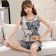 Liushan Summer Women's Pajamas Set Sleeveless Shorts Plus Fat 200 Jin [Jin equals 0.5 kg] Large Size Pure Cotton Sleeve Summer Women's Vest Home Suit Orange Red Vest Q1355 Plaid Duck XL Standard [110-120 Jin [Jin equals 0.5 kg]]