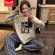 Catman MIIOW pure cotton pajamas with breast pad for women in spring and autumn long sleeves can be worn for women's full cotton home clothing set 9226 (breast-free cotton) M [Suggested 80-105 Jin [Jin equals 0.5 kg]]