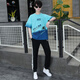 Ruibanglai Summer Teen Short-Sleeved T-Shirt Boy 13-15 Years Old High School Junior High School Students Big Children Summer Clothing Handsome Sports Set xsd-t9226 White and Blue (Top + Pants) XL 115 to 130Jin [Jin equals 0.5 kg]