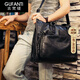 GUFANTI genuine leather briefcase men's first-layer cowhide portable business briefcase men's shoulder official document bag Father's Day gift black large size genuine first-layer cowhide large bag 16 inches