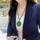 Fashionable and simple emerald green safety buckle pendant imperial green necklace long green safety buckle full bead set chain