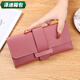 Yunluo's new Korean version solid color draw belt 3 fold women's wallet fashionable buckle student long coin wallet clutch card bag black