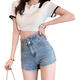 
S.SOFEA Korean style slimming wide-leg denim shorts for women in summer new casual loose letter hot pants black [high quality] 6195 S