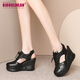 Grinland Brand Keilsandalen für Mädchen Leder 10 cm dicker Sohle erhöhter Zehen Hohlhoch -Hochheel -Sandalen Sommer Weiß 35