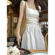 Vestido de chaleco sin mangas sin mangas de Muni 2025 NUEVO TEMPERAMENTO DE MUJER COLLA MUJER La cintura abrazada y las vacaciones adelgazantes de las vacaciones largas Falta del cuello cuadrado francés [blanco] M tamaño [sugerido 85-110Jin [Jin iguala 0.5 kg]]]