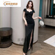 Xingyuan sexy Kleid sexy Kleid niedrig geschnittenes Temperament KTV Abendkleid Lange Version Fußbad Sauna Techniker Fußbad Arbeit Kleidung 3883 Schwarz S empfohlen 80-95 Jin [Jin ist gleich 0,5 kg]