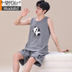Modal gestrickte ärmelloses Pyjamas-Männer Teenager Sommer Herren reines Baumwoll-Atmungsweste Home Kleidungsstück Set Q1289 Kurkuma mehr als Kachu Herren l Junior Edition [60-70jin [Jin gleich 0,5 kg]] unter 150