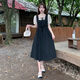 茉衣雅（MOYIYA）【1098人好评】大码赫本风假两件小黑裙女2023夏季新款微胖mm法式 感小黑裙 L 建议98-118斤斤
