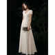 
Chuangjingyi chose white certificate registration engagement small evening dress for women's banquet adult ceremony French host satin birthday long white M