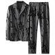 DK high-end men's linen suit suit men's spring and summer thin personalized printed trendy handsome casual suit two-piece set black M
